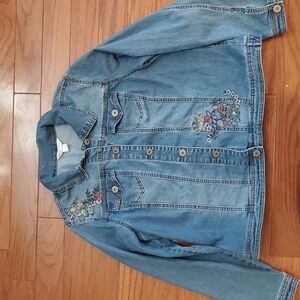 Christopher & banks petite large denim jean jacket Embroidered floral